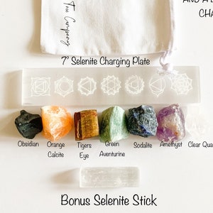 Chakra Set - Chakra Stones + Large Selenite Plate + 1 BONUS Selenite Stick -  Chakra Stones Set