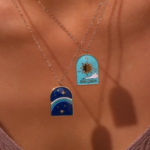 Collier carte de tarot en or - Pendentifs étoiles et soleil, breloques du zodiaque bijoux pour femme, cadeau bohème spirituel