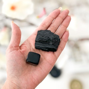 Black Obsidian+black Tourmaline Crystal Set for Negative Energy