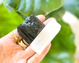 Selenite and Tourmaline Crystal Set for Healing and Protection