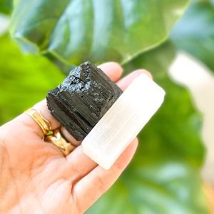Selenite and Tourmaline Crystal Set for Healing and Protection