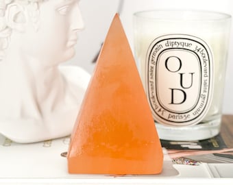 Peach Selenite Crystal Pyramid: Healing Home Decor