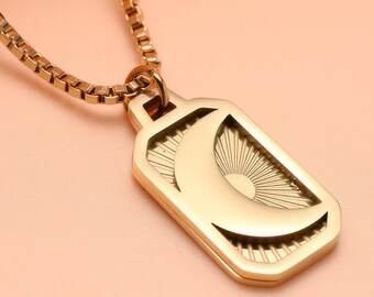 Gold Crescent Moon & Radiant Sun Necklace – Celestial Pendant Jewelry for Women