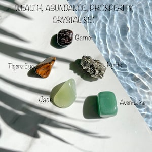 Money Stones Crystal Set, Money Crystals Set, Abundance Crystals, Prosperity Crystals, Wealth Crystals, Pyrite, Green Aventurine, Jade