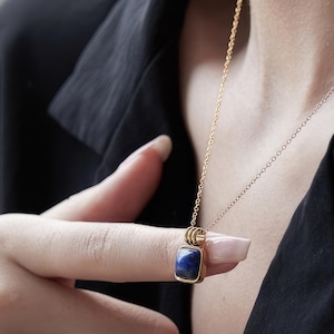 Lapis Lazuli Square Pendant Necklace: 18K Gold Plated Chain