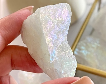 Raw Angel Aura Quartz Crystal: Rainbow Iridescent Stone