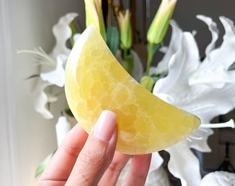 Lemon Calcite Crystal Moon: Positive Energy Stone