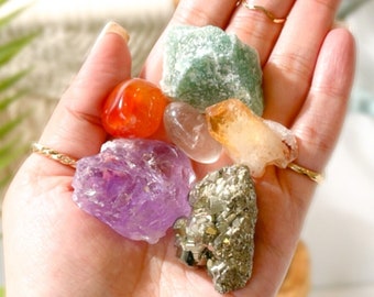 Crystal Set for Career Success Carnelian Amethyst Pyrite Aventurine, Citrine and Smoky Quartz