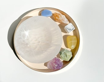 Gemini Zodiac Crystal Set with Selenite Bowl: Astrology Birthstone