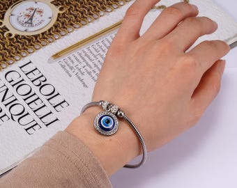 Adjustable Stainless Steel Evil Eye Bracelet: Protection Jewelry