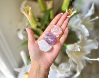 Rose Quartz, Amethyst & Clear Quartz Crystal Set: Beginner Healing Crystals