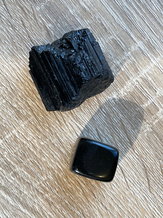 Black Obsidian+black Tourmaline Crystal Set for Negative Energy