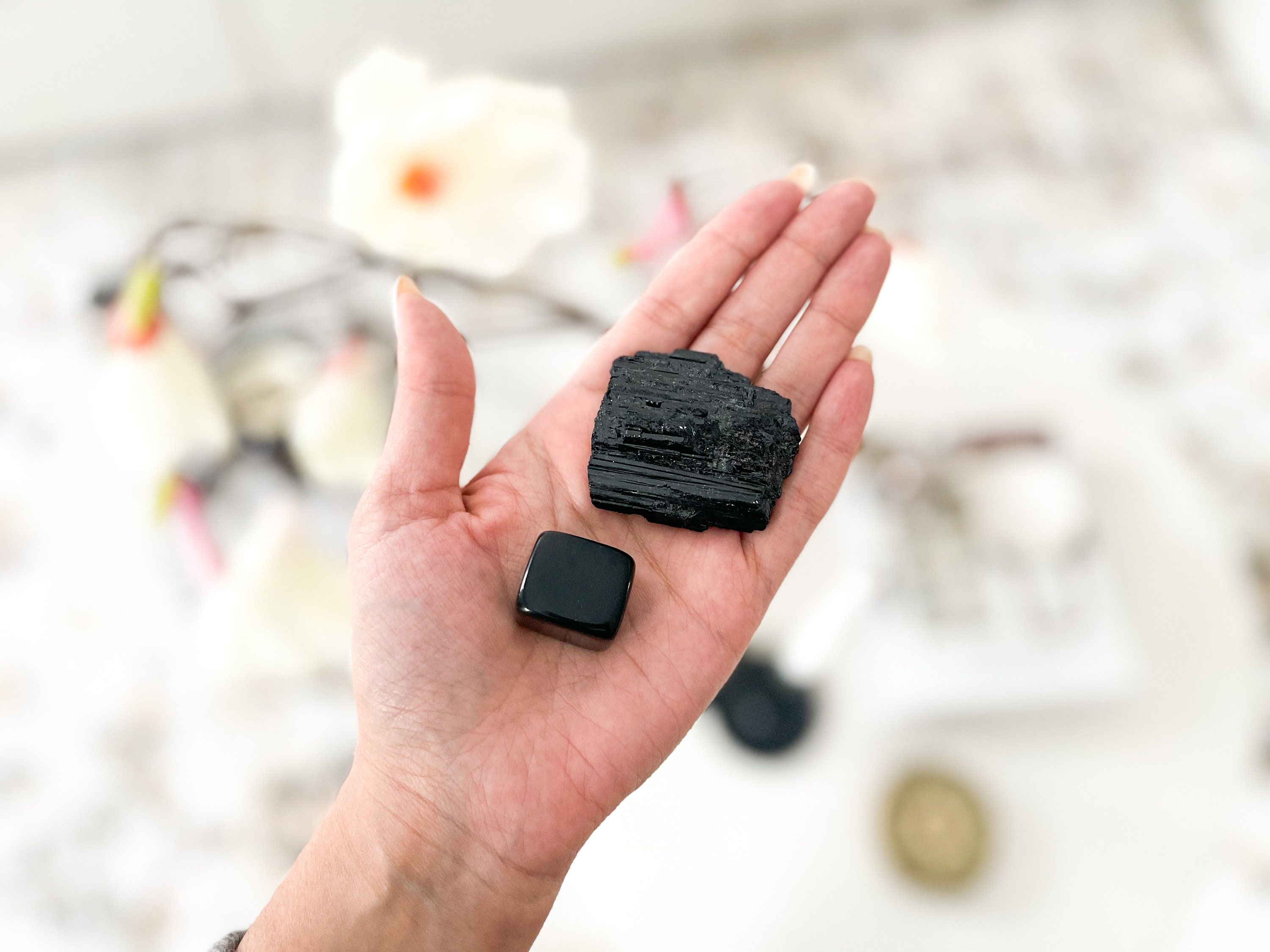 Black Obsidian+black Tourmaline Crystal Set for Negative Energy