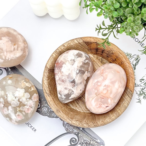 Cherry Blossoms Palm Stone | Flower Agate Palmstone | Sakura Agate | Cherry Blossom Flower Point Crystals | Cherry Blossom Agate Palmstone