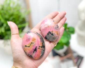 Rhodonite Crystal Palmstones - Hand-Polished Healing Stones, Love & Emotional Healing, Chakra Balancing, Meditation, Home Decor