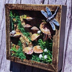 Woodland Mushroom Shadow Box 6x6 Handmade Forest Diorama Rustic Cottagecore Wall Art