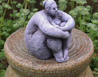 Concrete Woman Statue 3.5 Inch Indoor Outdoor Cement Figurine Gray Stone