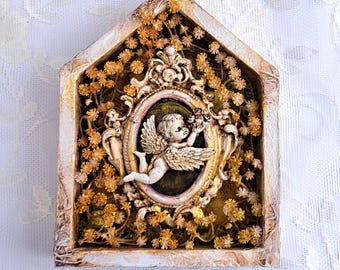 Handmade Angel Altar Shrine Cherub Wall Decor  Vintage Style Sacred Art Cottagecore Gift
