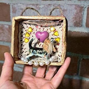 Personalized Dog  Shadow Box Handmade, found object