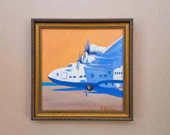 Original Propeller Airplane Painting – Vintage Aviation Art 10 x 10