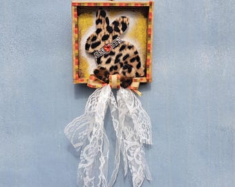 Rabbit in Leopard fur Wall Art – Valentine & Easter Nursery Decor (shipping included in price)