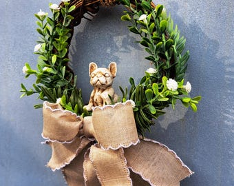 Cat or Dog Mini Wreath Rustic Outdoor Wall Decor Burlap Bow Pet Memorial