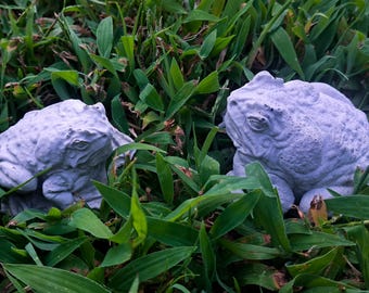 Set of 2 Concrete Frogs, Unpainted Cement, Garden Toads, DIY Gift, Large Small Pair