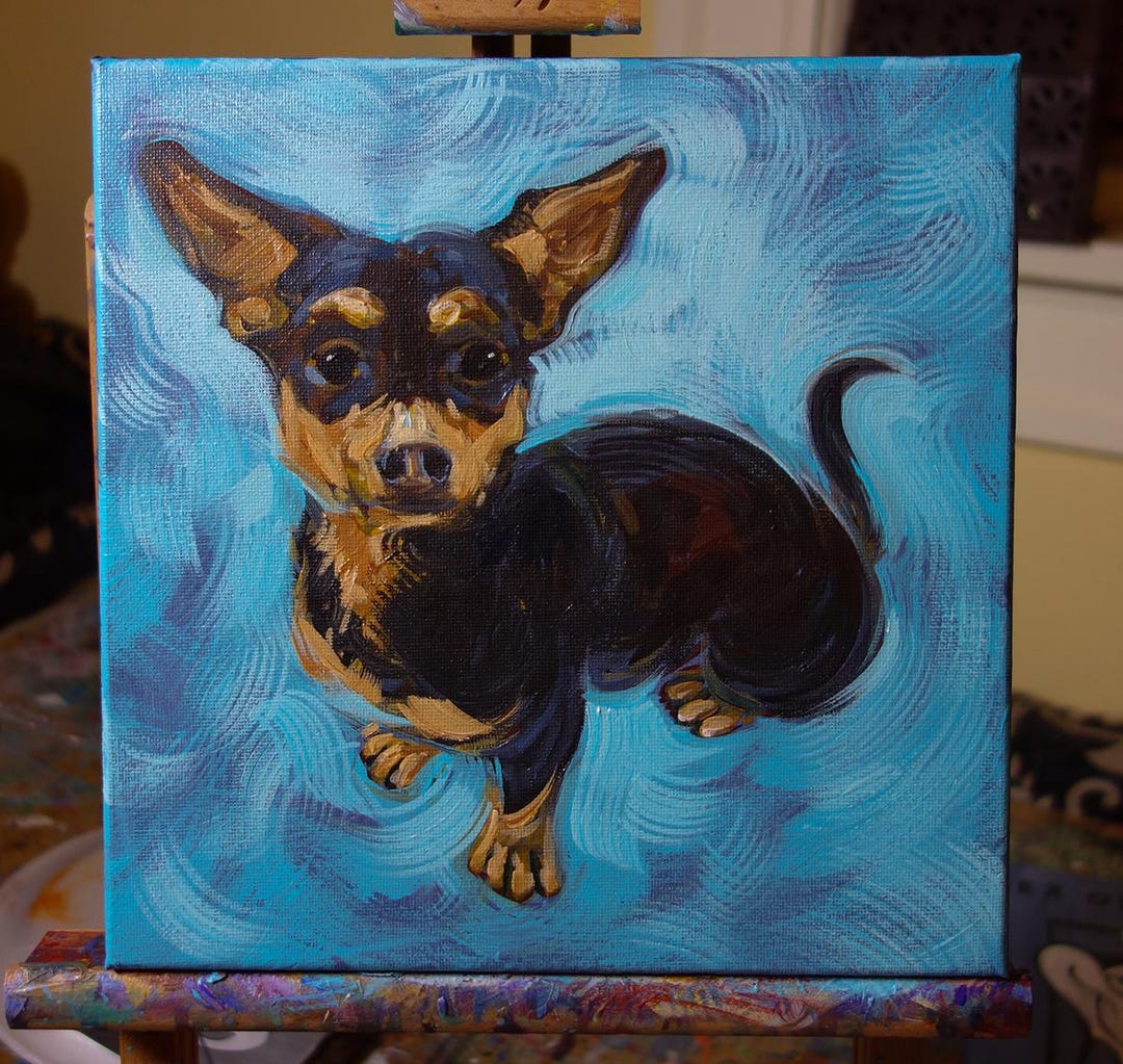 Custom Pet Portrait: Whimsical Acrylic Painting on Canvas 6x6 Inch - Etsy