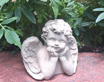 Small Concrete Cherub Statue, 3 x 2.5 Inch Angel Figurine, Garden Decor – Weather-Resistant Indoor Outdoor