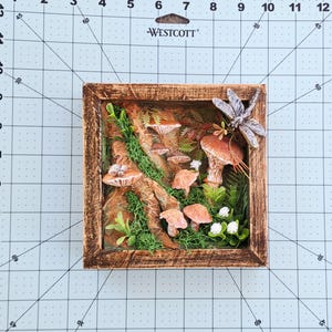 Woodland Mushroom Shadow Box 6x6 Handmade Forest Diorama Rustic Cottagecore Wall Art