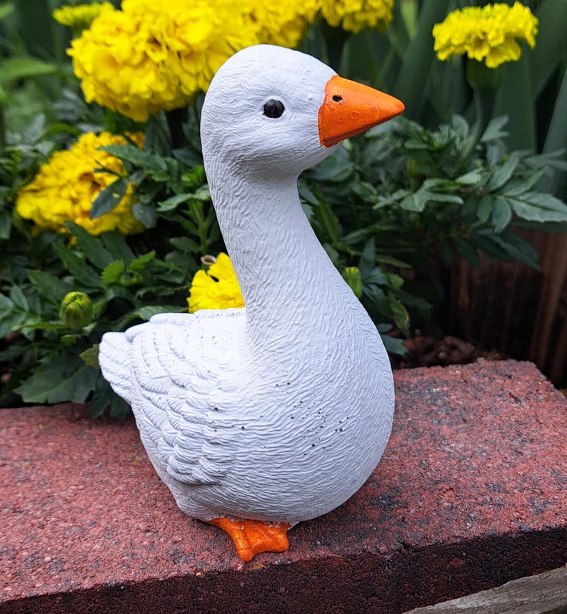 White Concrete Goose Statue Farmhouse Garden Bird Decor