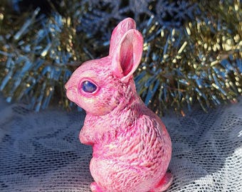 Pink Concrete Rabbit, Small Cottagecore Garden Figurine