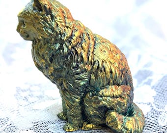 Concrete Cat Figurine: Garden Decor (4x2.5) faux Bronze Finish