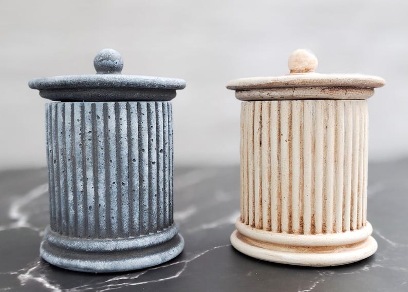 Concrete Trinket Box Column Container Gray Stone or Antiqued Finish ...