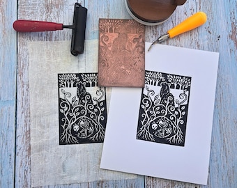 There Is No Death – Original Linocut Print 4x6 inches