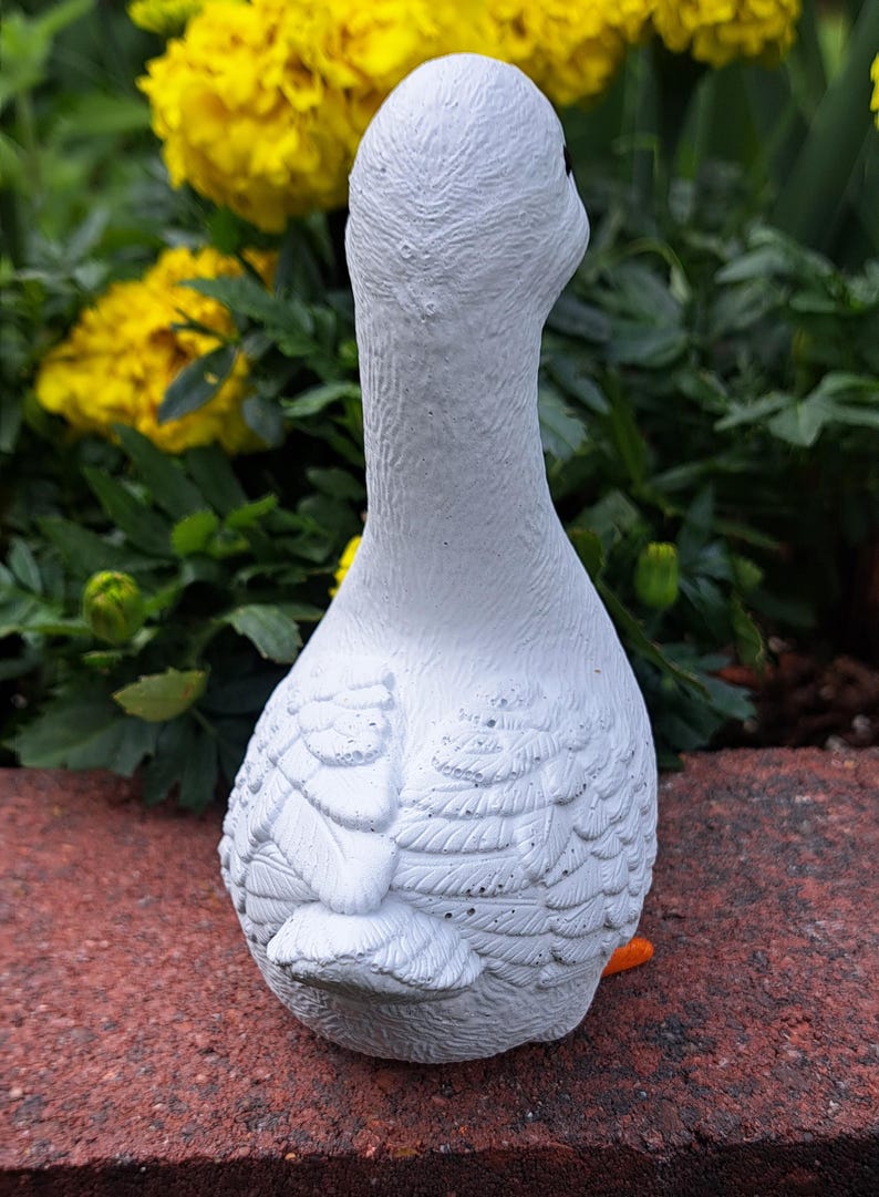 White Concrete Goose Statue Farmhouse Garden Bird Decor