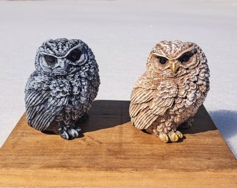 Hand-Painted Concrete Owl Statue - Rustic Garden Decor choose: gray or brown