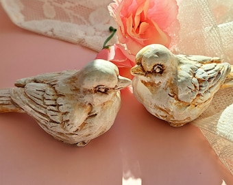 Concrete Bird Figurine Pair, Small Sculptures, Decorative Shelf Sitters, Outdoor/Indoor