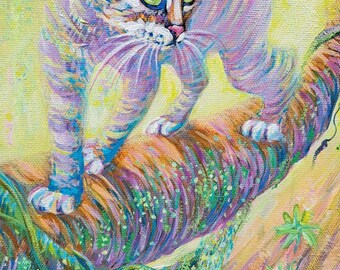 Wild Cat Painting: Original Jungle Art on Canvas (12x48)