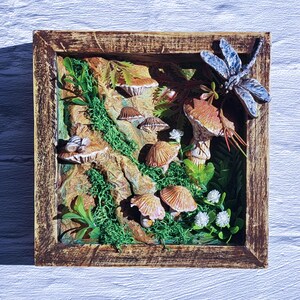 Woodland Mushroom Shadow Box 6x6 Handmade Forest Diorama Rustic Cottagecore Wall Art