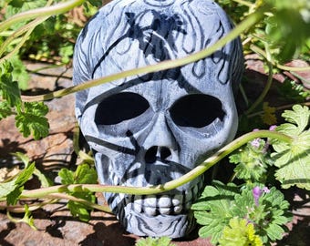 Handmade Concrete Skull Gothic Garden Decor Choose Your Size Outdoor Sculpture