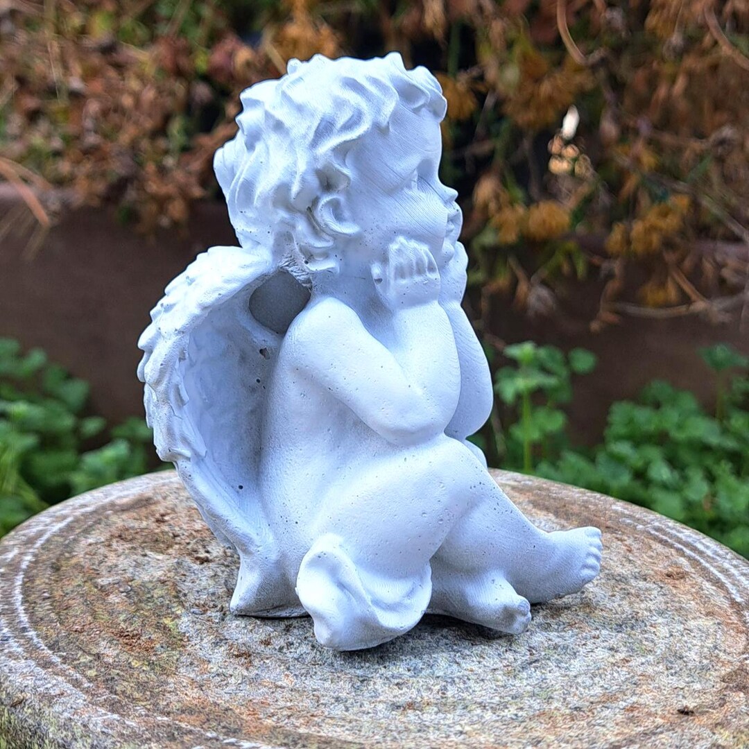 Concrete Cherub Figurine Small Garden Angel Statue Indoor Outdoor Decor ...