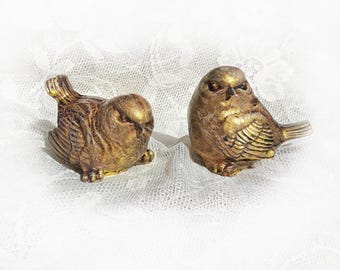 Pair of Faux Bronze Concrete Birds – Handmade Garden Sculptures