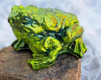 Mini Concrete Frog, Hand-Painted Toad for Patio or Garden