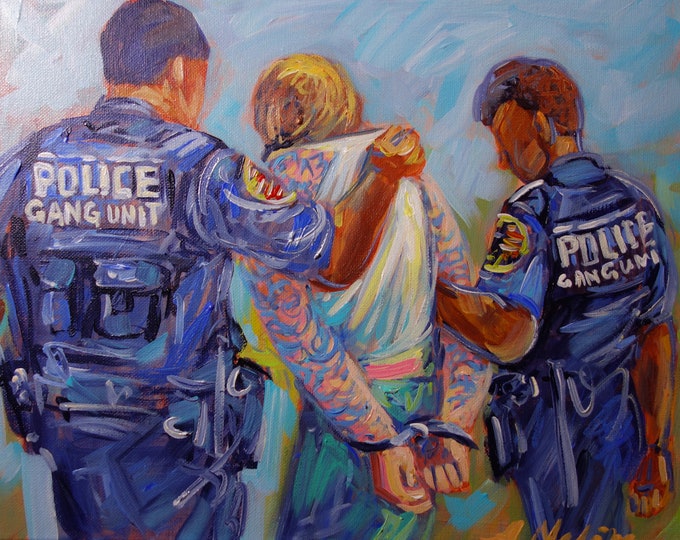 Police Gang Unit, Gang Member Getting Arrested, Original Painting by ...