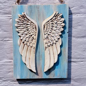 Angel Wings Wall Decor Rustic Distressed Wood Plaque Cottage Style