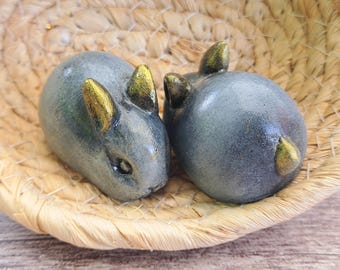 Set of 2 Concrete Mini Bunnies   Painted and unpainted Garden Figurines