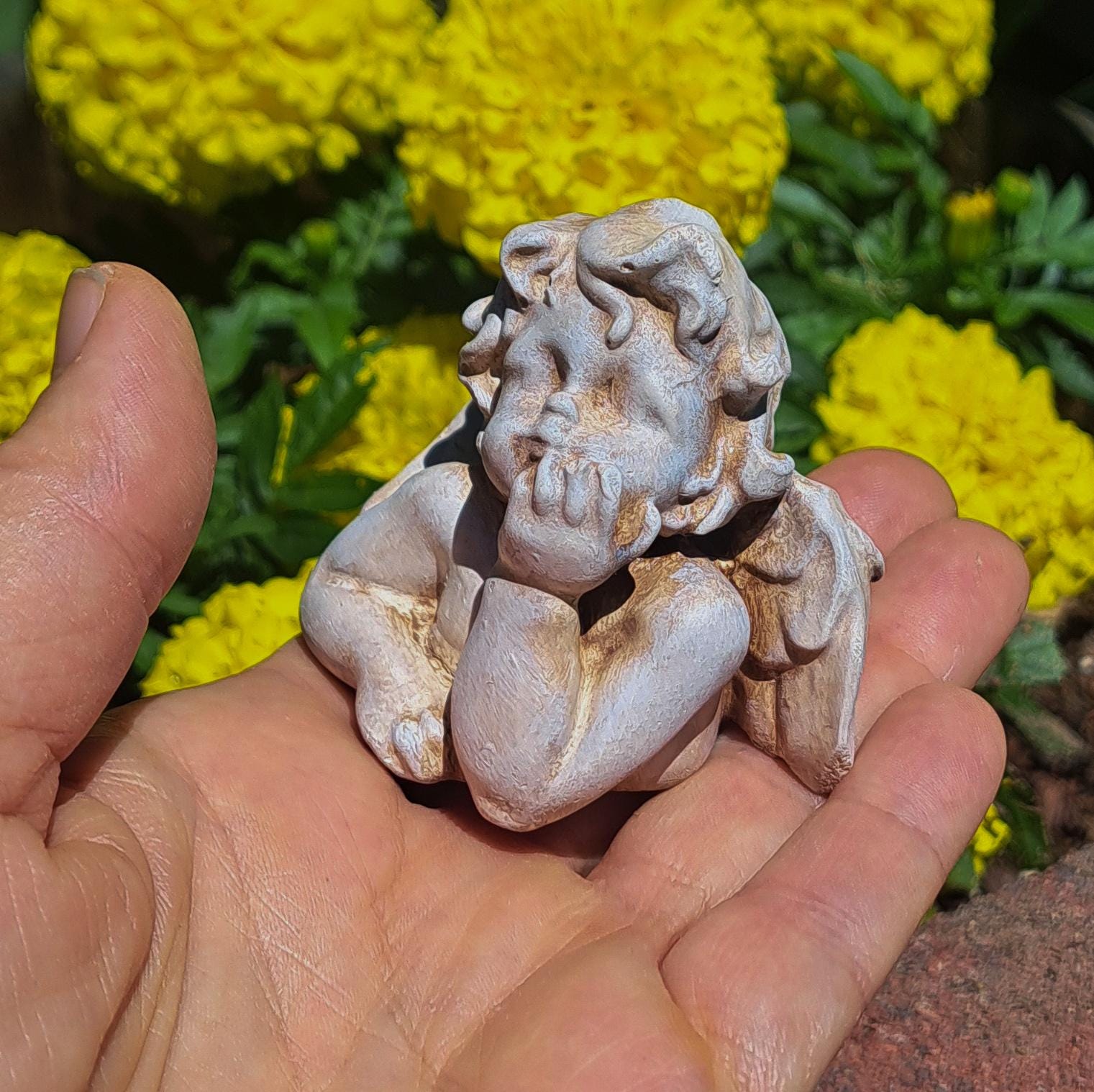 Concrete Cherub Statue 2x2 Inches Vintage Style Angel Small Stone Cherub