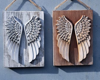 Angel Wings Wall Decor Rustic Distressed Plaque Farmhouse Choose Finish