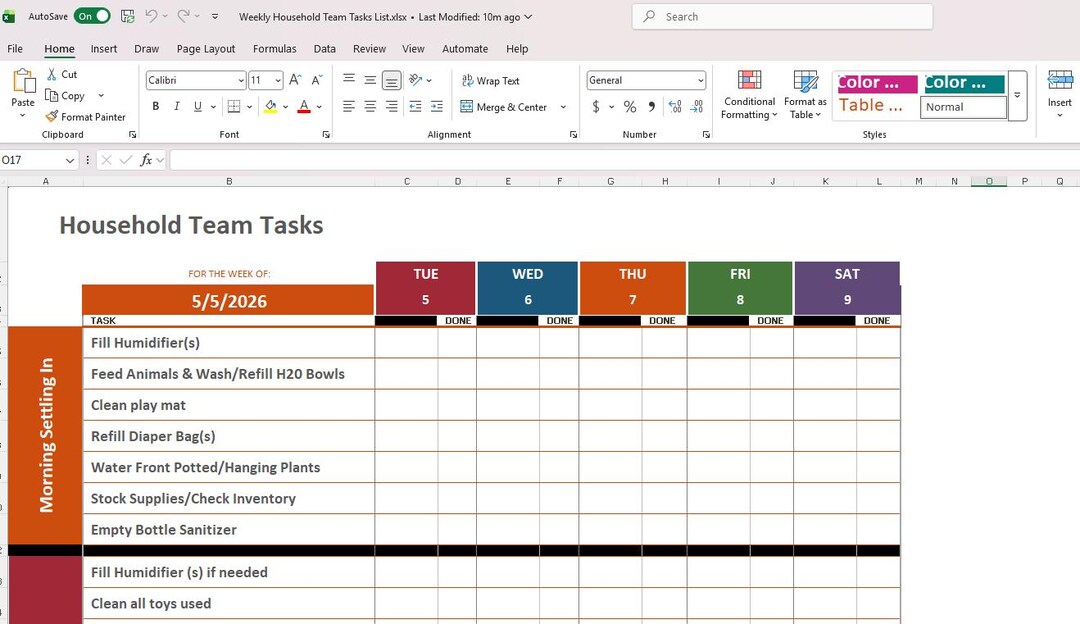 Weekly Household Task Weekly Household Management Task List - Etsy